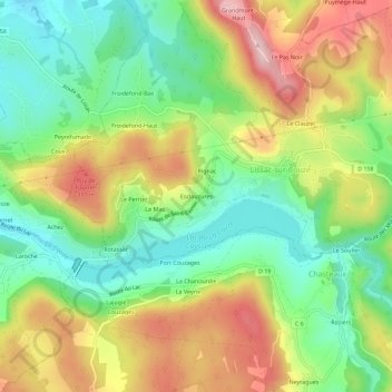 Mapa topográfico Esclauzures, altitude, relevo