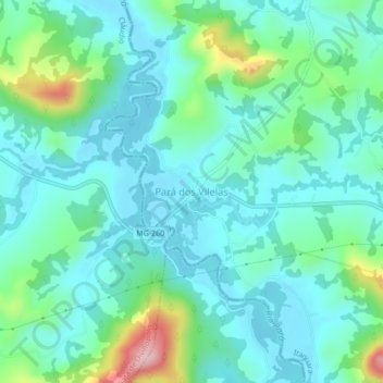Mapa topográfico Pará dos Vilelas, altitude, relevo