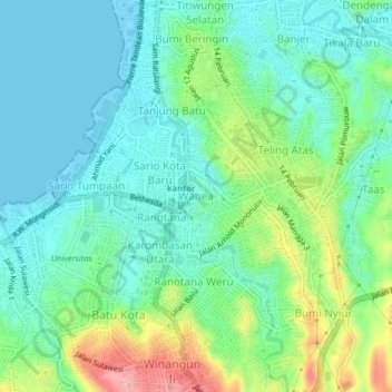 Mapa topográfico Wanea, altitude, relevo