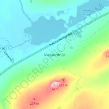 Mapa topográfico Sheppardville, altitude, relevo