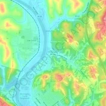 Mapa topográfico Muskingum Terrace, altitude, relevo