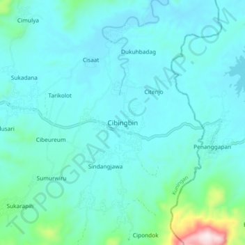 Mapa topográfico Cibingbin, altitude, relevo