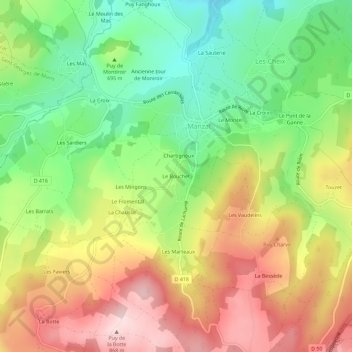 Mapa topográfico Le Bouchet, altitude, relevo