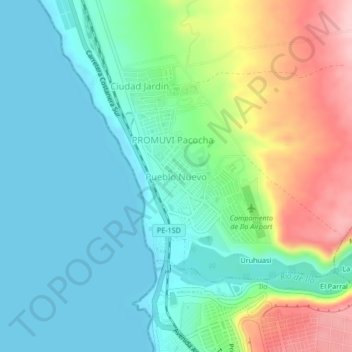 Mapa topográfico Pueblo Nuevo, altitude, relevo