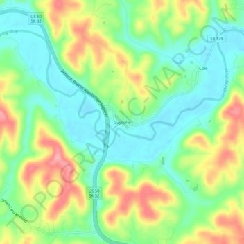 Mapa topográfico Guysville, altitude, relevo