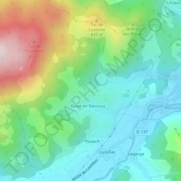 Mapa topográfico Las Bignos, altitude, relevo