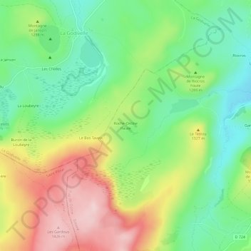 Mapa topográfico Roche-Orcine Haute, altitude, relevo
