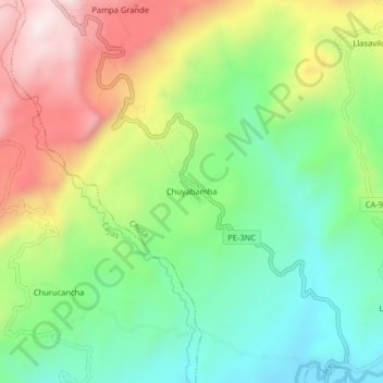 Mapa topográfico Chuyabamba, altitude, relevo
