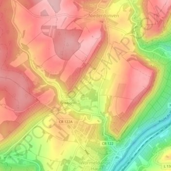 Mapa topográfico Billek, altitude, relevo