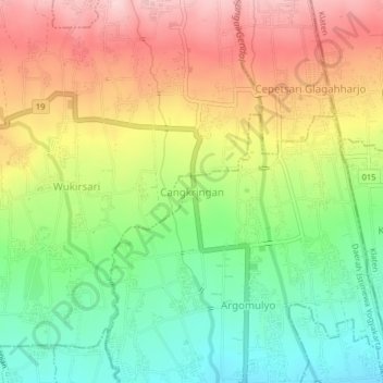 Mapa topográfico Cangkringan, altitude, relevo