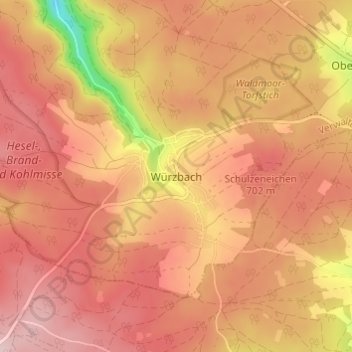 Mapa topográfico Würzbach, altitude, relevo
