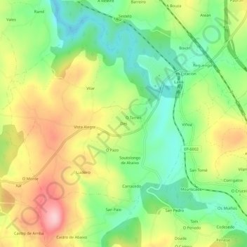 Mapa topográfico Des, altitude, relevo