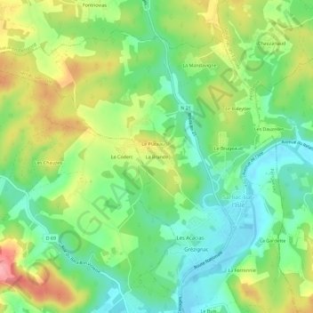 Mapa topográfico La Brande, altitude, relevo