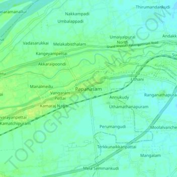 Mapa topográfico Papanasam, altitude, relevo