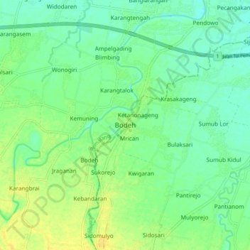 Mapa topográfico Bodeh, altitude, relevo