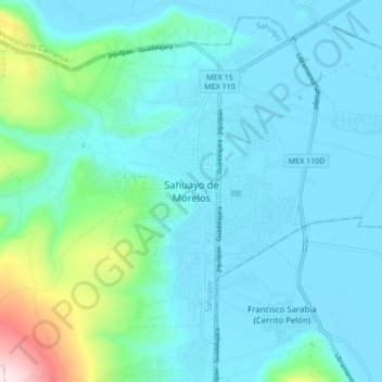 Mapa topográfico Sahuayo de Morelos, altitude, relevo