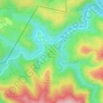 Mapa topográfico Four à Chaux, altitude, relevo