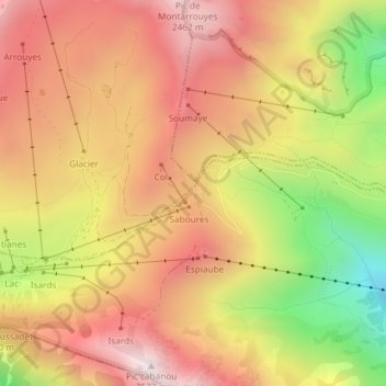 Mapa topográfico Col de Portet, altitude, relevo