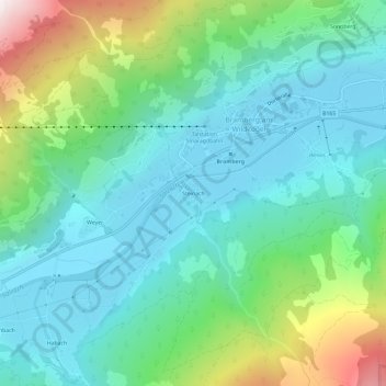 Mapa topográfico Steinach, altitude, relevo