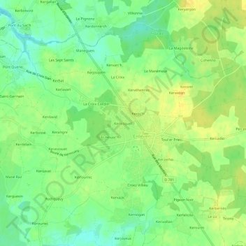 Mapa topográfico Kerlosquet, altitude, relevo