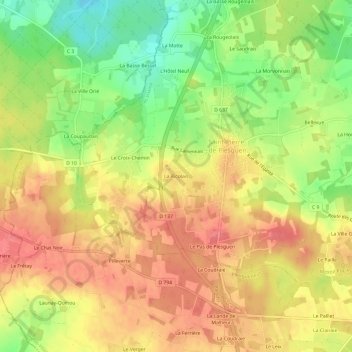 Mapa topográfico La Ricolais, altitude, relevo