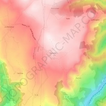 Mapa topográfico Recoules, altitude, relevo