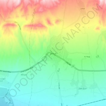 Mapa topográfico Shabistar, altitude, relevo