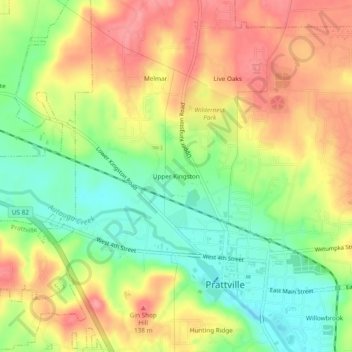 Mapa topográfico Upper Kingston, altitude, relevo