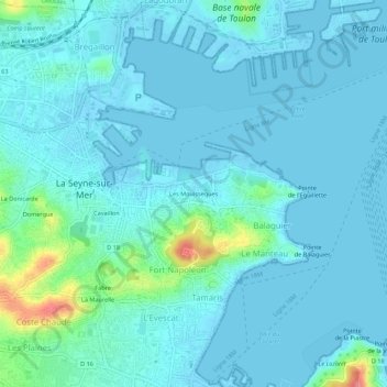 Mapa topográfico Les Mouissèques, altitude, relevo