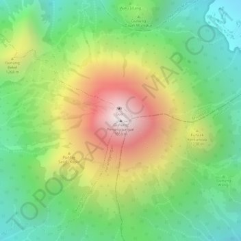 Mapa topográfico Mount Penanggungan, altitude, relevo