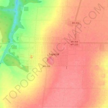 Mapa topográfico Sapezal, altitude, relevo