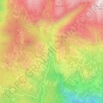 Mapa topográfico Cascata do Arado, altitude, relevo