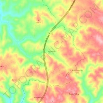 Mapa topográfico Escorvas, altitude, relevo