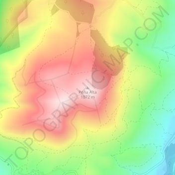 Mapa topográfico Peña Alta, altitude, relevo