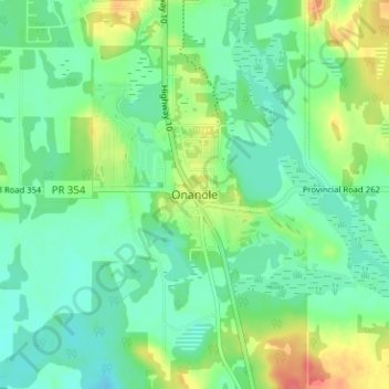Mapa topográfico Onanole, altitude, relevo