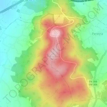 Mapa topográfico Franqueira, altitude, relevo