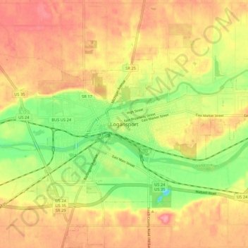 Mapa topográfico Logansport, altitude, relevo