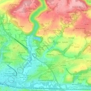 Mapa topográfico Squividan, altitude, relevo