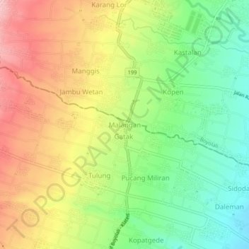 Mapa topográfico Malangan, altitude, relevo
