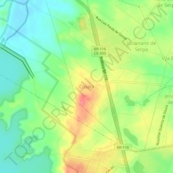 Mapa topográfico Croatá, altitude, relevo