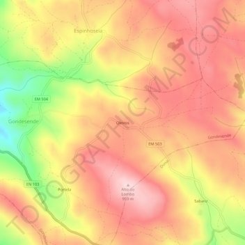 Mapa topográfico Oleiros, altitude, relevo