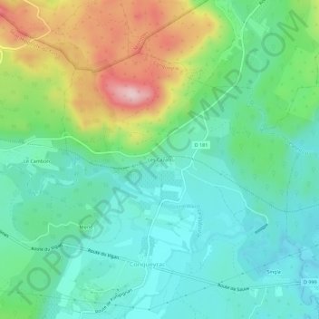 Mapa topográfico Les Cazals, altitude, relevo