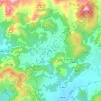 Mapa topográfico s'Arracó, altitude, relevo