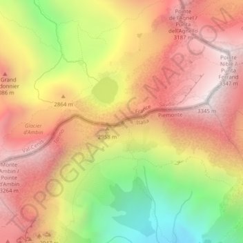 Mapa topográfico Col d'Ambin, altitude, relevo