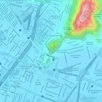 Mapa topográfico Rosas del Tepeyac, altitude, relevo