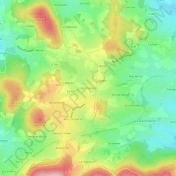 Mapa topográfico Les Champs, altitude, relevo