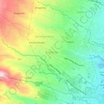 Mapa topográfico Kalisongo, altitude, relevo