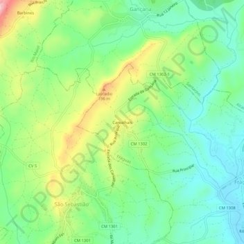 Mapa topográfico Carvalhais, altitude, relevo