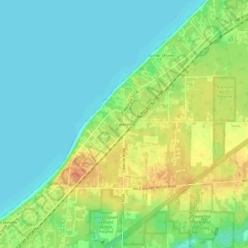 Mapa topográfico Lakeside, altitude, relevo