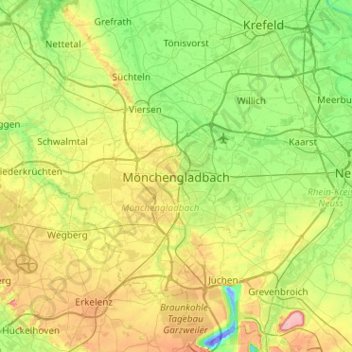 Mapa topográfico Mönchengladbach, altitude, relevo